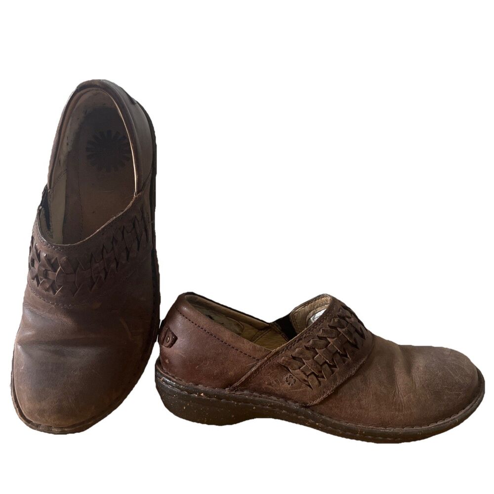 UGG Anila Women's 8 Braided Slip On Shoes/Clogs Brown Leather Lined 1005427